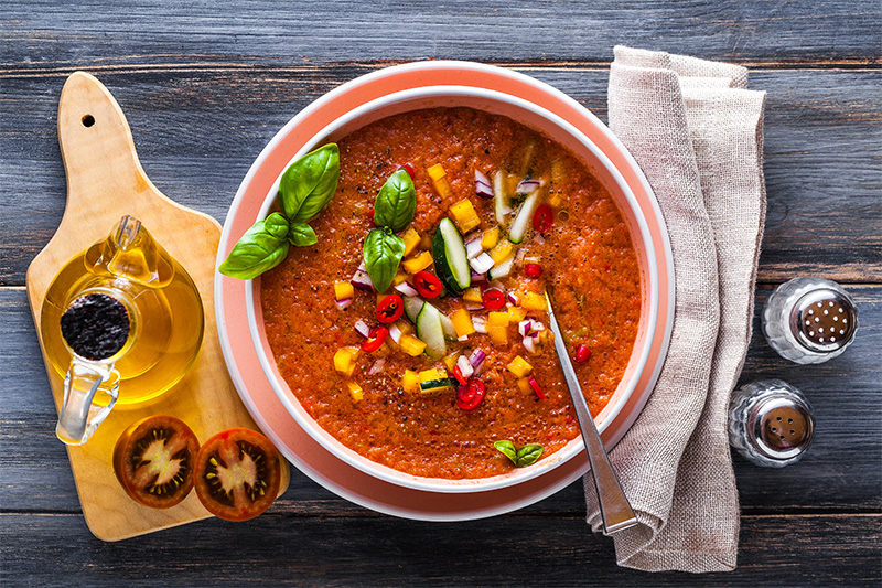 Peach and Tomato Gazpacho with Sauvignon Blanc